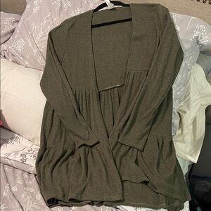 Honeyme, Tiered, Flowy, Long Olive Green Women's Sweater